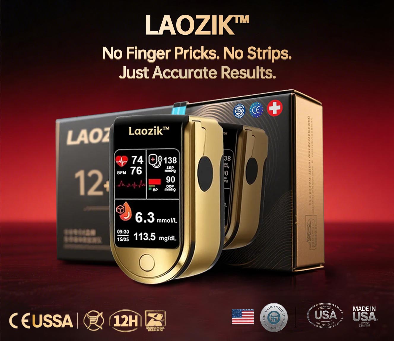LaozikTM Professional 12in1 Glucose & Vital Signs Monitor